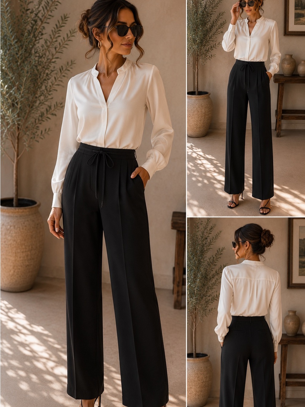 Dressy chic Essentials Black Wide-Leg Drawstring Pants